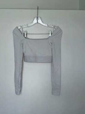 Babaton Long Sleeve Square Neck Crop Top White Size 2XS